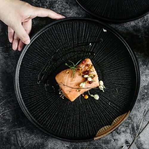 KINGLANG Ceramic Black gold plated Western-style beef steak plate fruit flat plate dish wholesale porcelain tableware