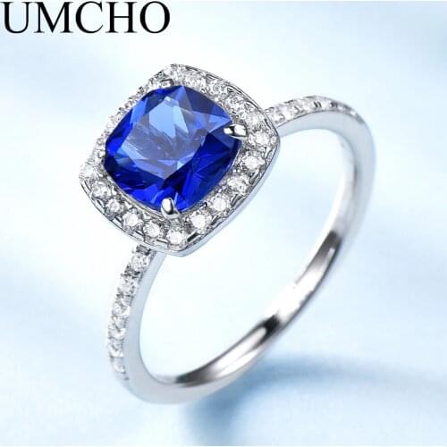 UMCHO Created Round Sapphire Birthstone Rings Real 925 Sterling Silver Jewelry For Women September Birthday Gift Fine Jewelry
