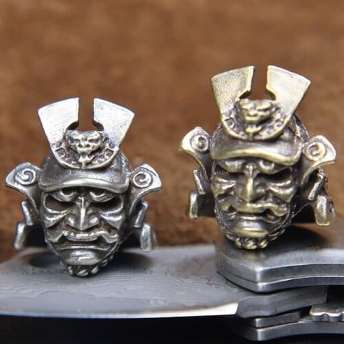 Brass Japanese Samurai General Helmet Handmade Knife Beads Paracord Woven Rope Lanyard Pendants DIY Accessories Outdoor Tool EDC