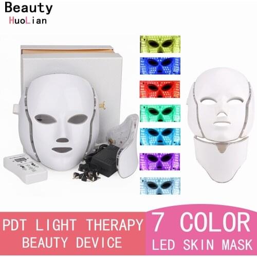 7 Colors Light LED Facial Mask With Neck Skin Rejuvenation Face Care Treatment Beauty Anti Acne Therapy Whitening