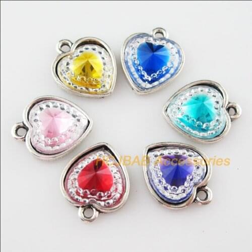 Fashion 6Pcs Tibetan Silver Color Heart Mixed Resin Charms Pendants 14x16.5mm
