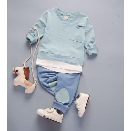 Fashion pocket Baby Boy Girl Clothing Sets Top long sleeve +Pants 2pc Suit letter Infant Baby Clothes Set 1-4 ages