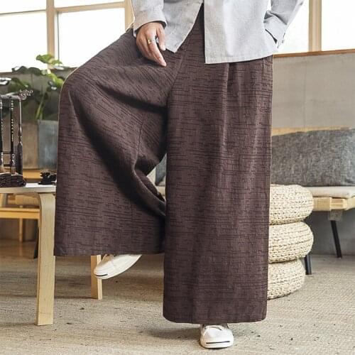 Mens Wide Leg Casual bell-bottoms Pants Cotton Linen Long Trousers Comfort Loose N5