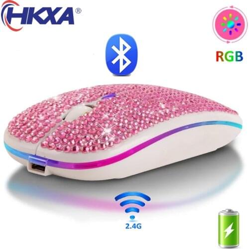 Wireless Mouse Bluetooth5.2 RGB Rechargeable Mouse Rhinestone Computer Silent Mause Backlit Ergonomic Gaming Mouse for Laptop PC