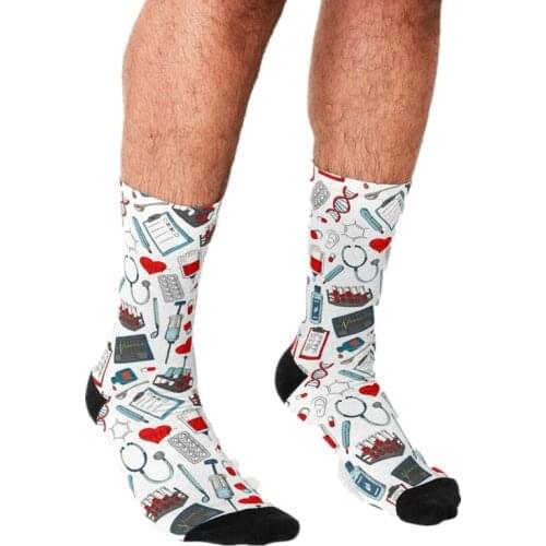 Socks Men harajuku Scrub Life Nursing Red and Teal Printed Happy hip hop Men Socks Novelty Skateboard Crew Casual Crazy Socks
