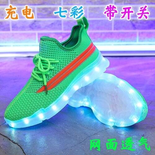 2021 New Usb Rechargeable Luminous with Lights for Women Men LED Shoes with Lighted up sole Adults Lady Net Dancing Green