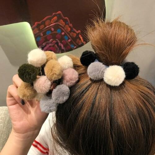 New Korean Hair Accessories Girls Rabbit Hair Ball Clip Ring Autumn And Winter Hair Rope Color Matching Rubber Band Wholesale
