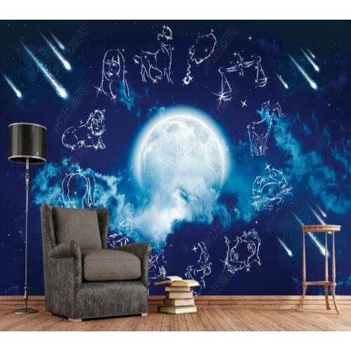 Papel de parede Fantasy starry sky 12 constellation universe theme space 3D wallpaper mural,living room home decor