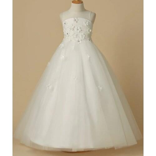 A-Line Floor Length Flower Girl Dresses Wedding Satin Sleeveless Jewel Neck with Beading / First Communion