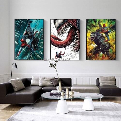 Venom Spiderman Marvel Anime Superhero Classic Fighting Posters Wall Art Prints Canvas Painting Home Decor Pictures on The Wall