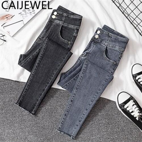 Plus Size Womens Jeans New Fashion Stretch High Waist Casual Skinny Pants Vintage Washed Femme Pencil Jeans Mom Denim Trouser