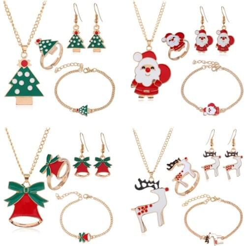 Christmas Set Christmas Moose Santa Claus Christmas Tree Moon Bell Women Men Family Friends Christmas Gifts Jewelry Accessories