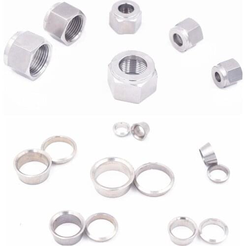 SS 304 Stainless Steel Double Ferrule Compression Connector 6mm 8mm 10mm 12mm 14mm 16mm Tube Parts Double Ferrule Nut