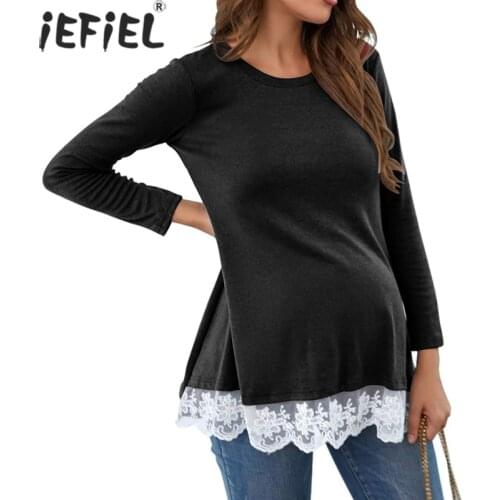 Maternity Spring Tops Women Pregnancy Long Sleeve Lace Hem T-Shirts Vogue Tees for Pregnant Elegant Ladies Top Women Clothings
