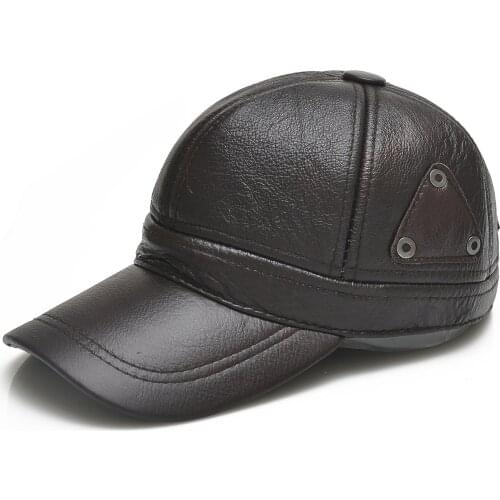 High Quality 100% Genuine Leather Hat Adult Warm Winter Baseball Cap Mens Cowskin Snap Back Cap Students Leisure Hat B-7122