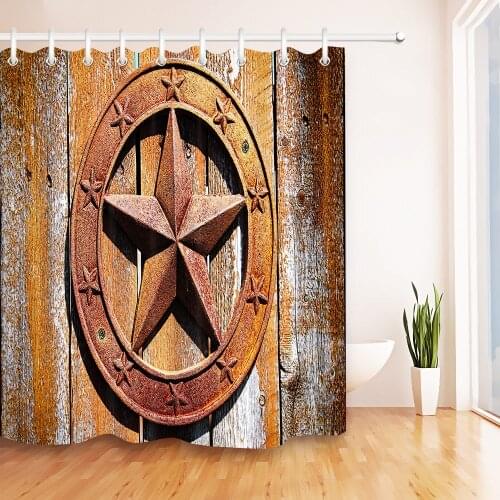 Retro Metal Western Texas Star Shower Curtain Bathroom Waterproof Eco-Friendly Washable Polyester Fabric for Man Bathtub Decor