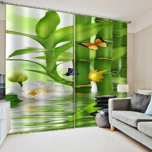 Nature scenery green bamboo 3d curtains Bedroom living room windproof thickening blackout fabric