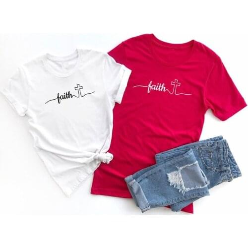 Faith Cross Vertical Cross Religious Christian Shirt Women Funny Letter print Graphic O neck cotton Tshirt Ladies Drop shipping