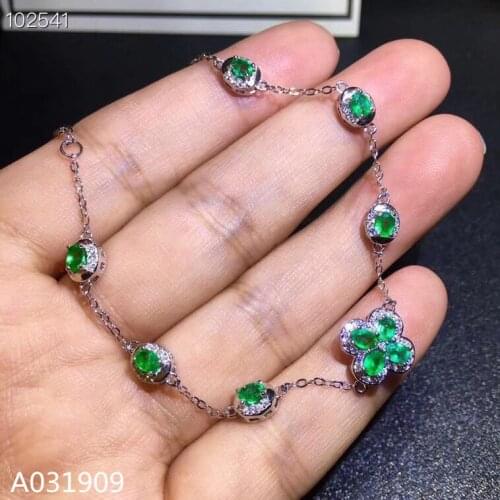 KJJEAXCMY boutique jewelry 925 sterling silver inlaid Natural emerald gemstone ladies bracelet support detection luxurious