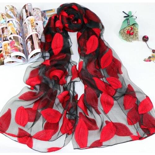 New Lace Embroidery Hollow Cut Flowers Leaves Womens Silk Scarf Long Fashion Summer High Quality Beach Shawl Scarves Stole
