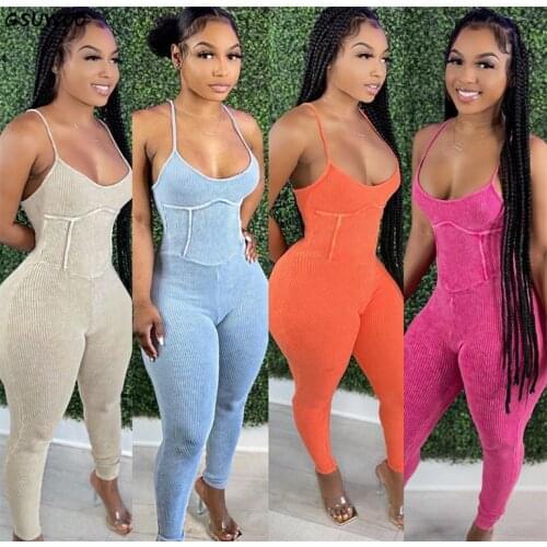 GSUWOO Women Tight-fitting Jumpsuit solid Shaping Sports Rompers Sleeveless Slim Fit One-piece Overalls Summer Outfits Fitness