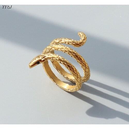 Gold layered snake ring for women stainless steel ring cool unique unusual fashion jewelry gothic 2021