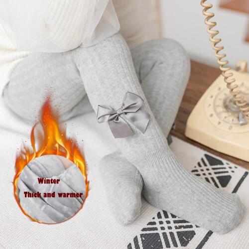 Winter Pantyhose Baby Girls Thick Warmer Tights Pants Bowknot Knitted Fleece Lining Trousers