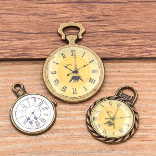 10Pcs 3 Size Metal Alloy Antique Bronze Glass Paste Alarm Clock DIY Charms Pendants For Jewelry Making Handmade Craft