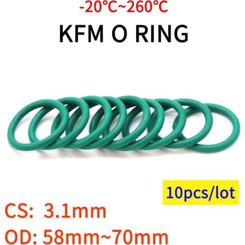 10pcs CS 3.1mm OD 58~70mm Green FKM Fluorine Rubber O Ring Sealing Gasket Insulation Oil High Temperature Resistance Green