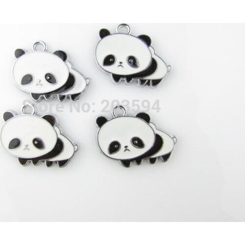 AE36 20pcs Mixed Silver Tone Enamel Panda Charms Pendants Jewelry DIY Jewelry Findings Floating Charm 22x27mm
