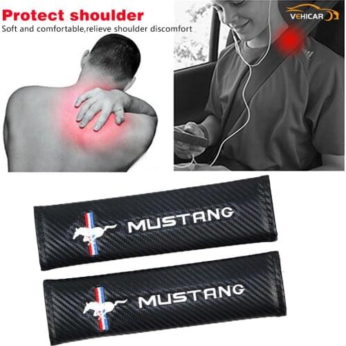 VEHICAR Seat Belt Covers 2PCS Carbon Fiber Driver Shoulder Protector Pad for MUSTANG Auto Accessories