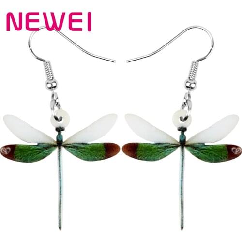 Newei Acrylic Green Dragonfly Earrings Printing Lightweight Insect Animal Dangle Drop Jewelry For Women Girls Kids Novelty Gift