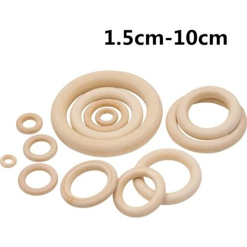 DIY Wooden Beads Connectors Circle Rings Unfinished Natural Round Wood Lead-Free Baby Teether Jewelry cuentas de madera 1.5-10cm