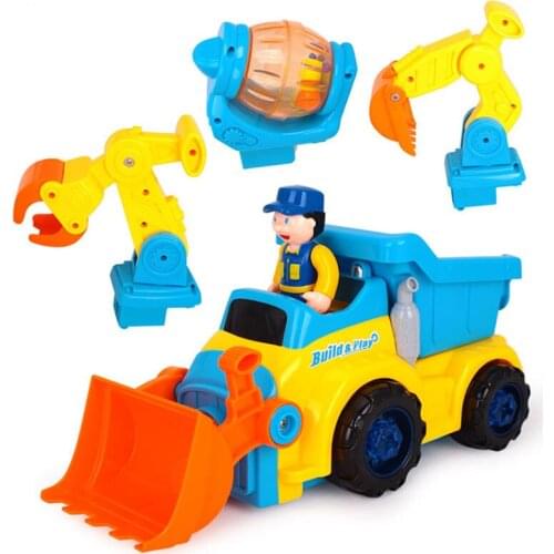 Kids Construction Car Toy 4 in 1 Engineering Build and Take Apart Truck Birthday Gift for 3 4 5 6 Years Old Boys Girls Toddlers