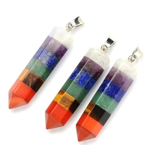 DIIEZI 7 Chakra Healing Point Jewelry Hexagon Stone Pendant For Necklace Reiki Beads Men Women Statement Jewelry 2018 New