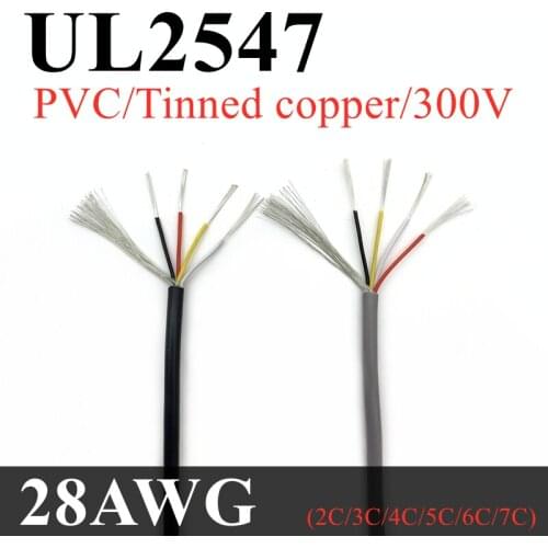 1M UL2547 28AWG Shielded Wire Signal Cable 2 3 4 5 6 7Cores PVC Insulated Channel Audio Headphone Copper Control Shielding Wire