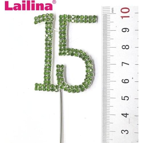 Happy age 15th Birthday Wedding Anniversary party decoration kits Number 15 Rhinestone Crystal Cake Topper