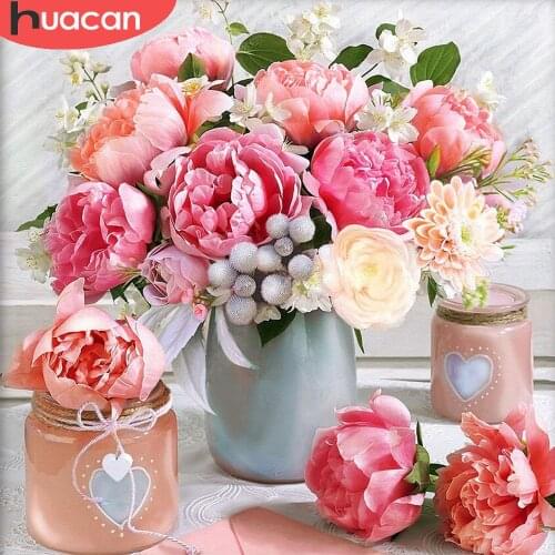 HUACAN Full Square Round Diamond Embroidery Flowers Diamond Painting Cross Stitch Kit Rhinestone Art