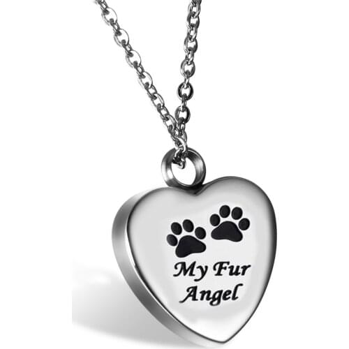Custom Stainless Steel Heart Shape Memorial Urn Necklace My Fur Angel Pet Memorial Ashes Keepsake Cremation Pendant Jewelery