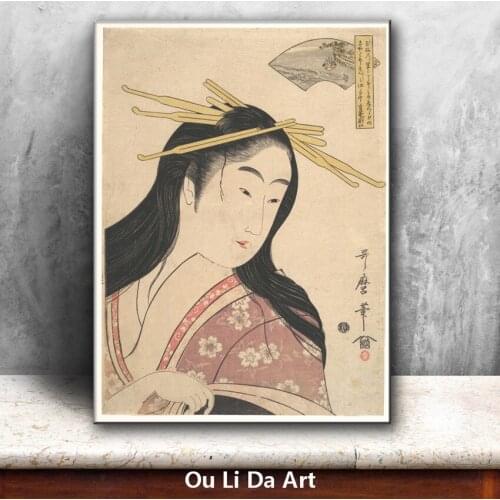 Classical Japan kimono women loog hair oil painting canvas painting printings printed on canvas wall art decoration picture