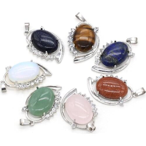 Natural Stone Pendant Exquisite Oval Shape Lapis Lazuli Agates Crystals Amethysts Charms for Jewelry Making Women Necklace DIY