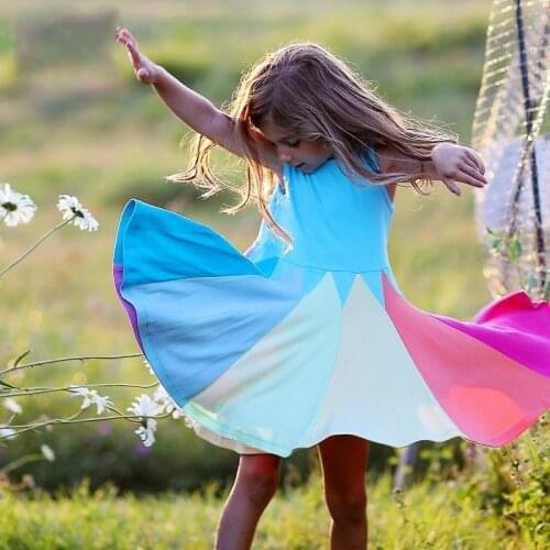Summer Baby Kids Girls Rainbow Dress Fashion Princess Dress New Sleeveless Tulle Dress Princess Wear 2021 Summer Casual Wear