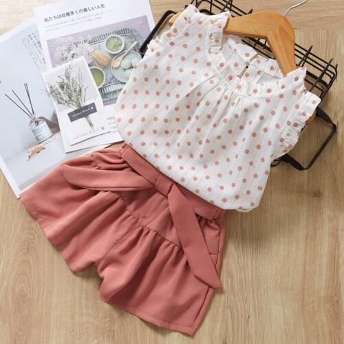 Kids Girls Cute Clothes 2020 Summer New Girls Suit 2020 Korean-style Children Dotted Sleeveless T-shirt + Shorts Two-Piece Set