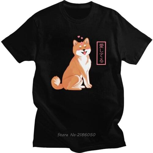 Cute Japanese Akita Inu Doggie T Shirt for Men Pre-shrunk Cotton Leisure T-shirt Short Sleeves Dog Lover Tee Harajuku Gift