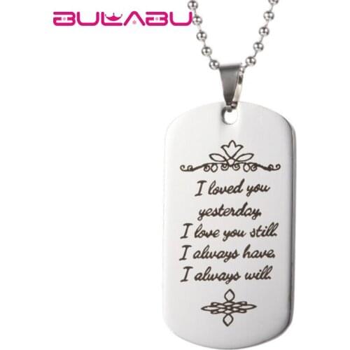 Fashion Customized Silver Pendant Necklace I LOVE YOU Letters Carved Stainless Steel Couple Charms Necklace Jewelry erkek kolye