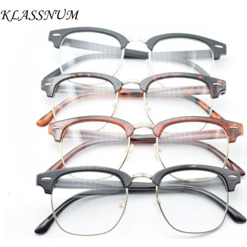 2020 Fashion Retro Clear Lens Nerd Frames Glasses Unisex Eyeglasses Half Metal Eyewear Frame Nerd Geek Eyewear Eyeglasses