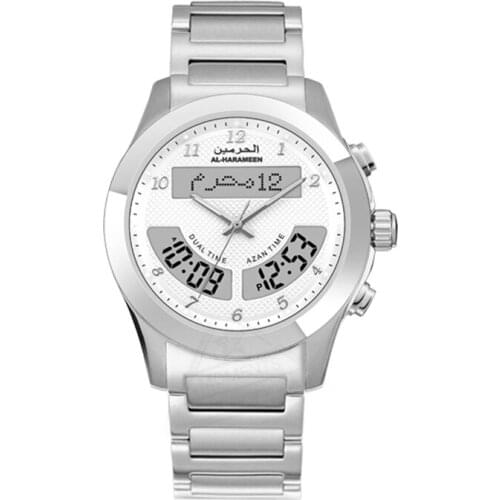 Muslim Wristwatch with Azan Prayer Alram Shuroq Time Hijri Blacklight Stainless Steel High Quaulity Guarantee