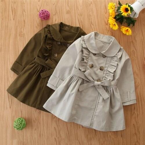 New Fashion Autumn Winter Toddlers Girl Clothes Casual Jacket Long Sleeve Windbreaker Dress Coat Long Outwear 2-7Years