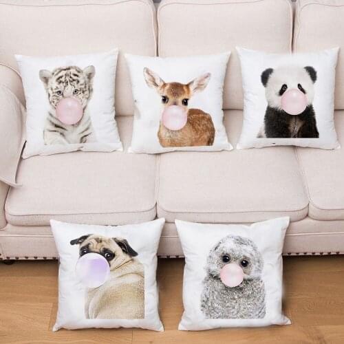 Cute Animals Blowing Bubbles Print Cushion Case Decor Children Room Home Sofa Office Soft Polyester Pillowcase Housse De Coussin