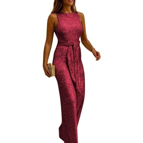 Sexy Gold Shining Jumpsuits Women Sleeveless Backless Streetwear Female 21 Spring Summer Red Blue Elegant Romper Feminina LD1800